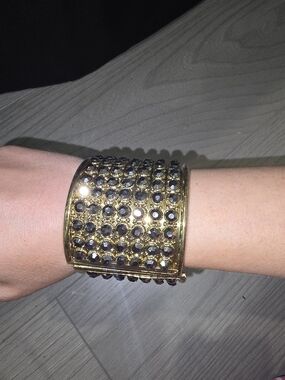 Mixit Gold-Tone Cuff Bracelet with Black Stones